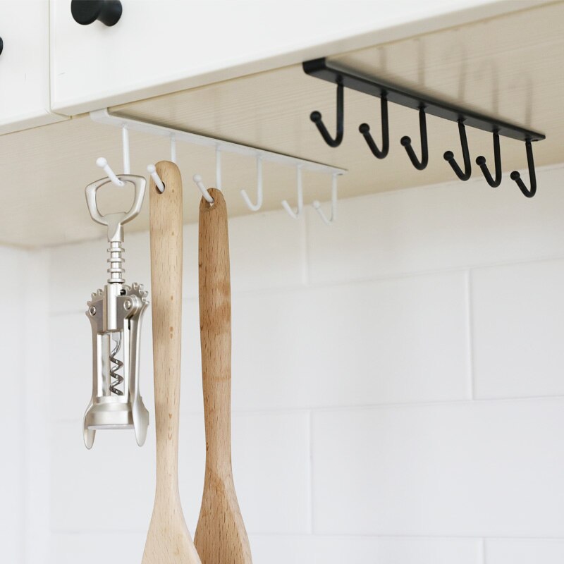 Iron art clapboard hanger wardrobe multifunctional hook kitchen cabinet 6 hook hook finishing rack without nails LU5024